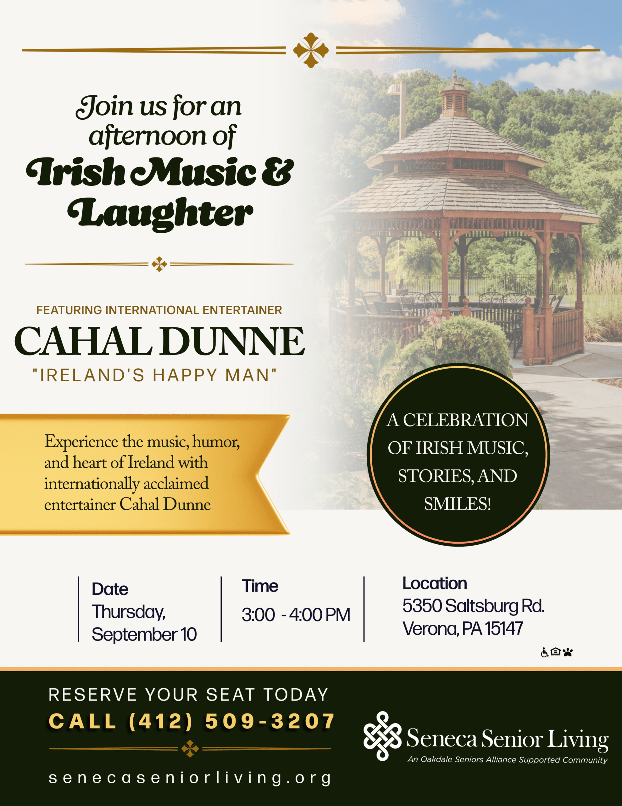 Irish Music and Laughter featuring Cahal Dunne at Seneca Senior Living